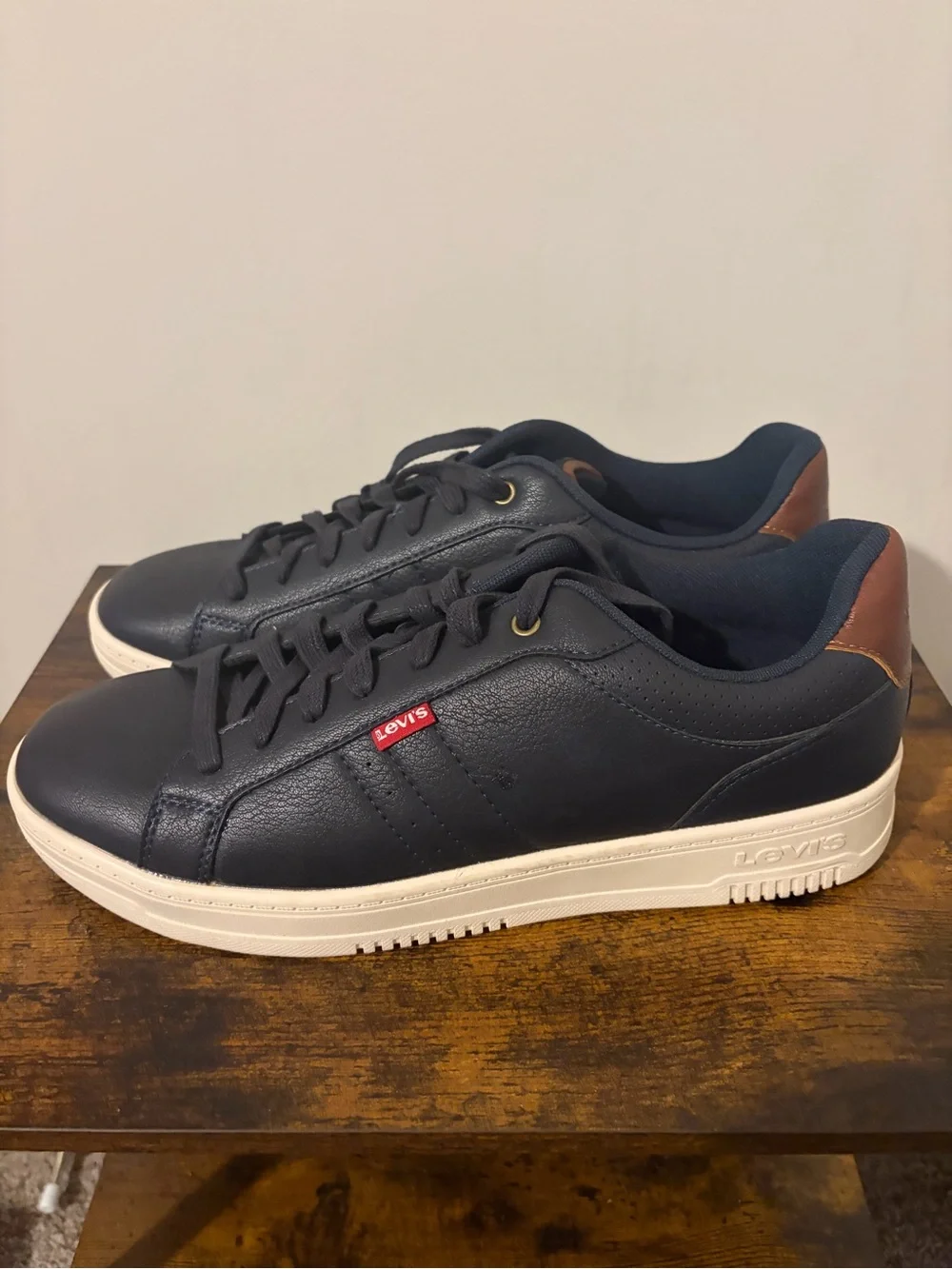 Levi's Men's Navy Sneakers with Brown Heel Accent